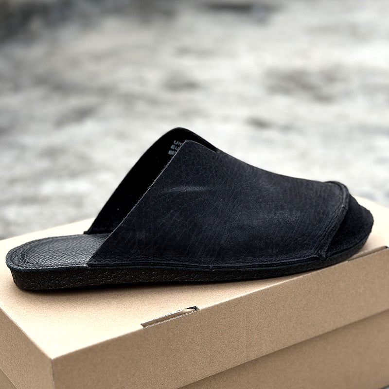 Men's genuine leather soft slippers suitable for outdoor wear