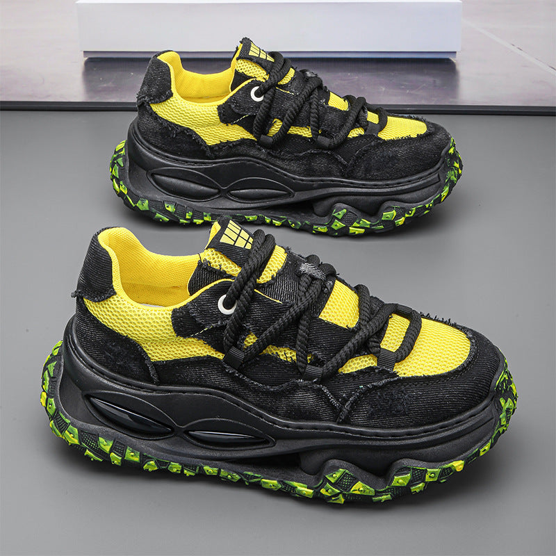 Men's Denim Mesh Thick-soled Shoes