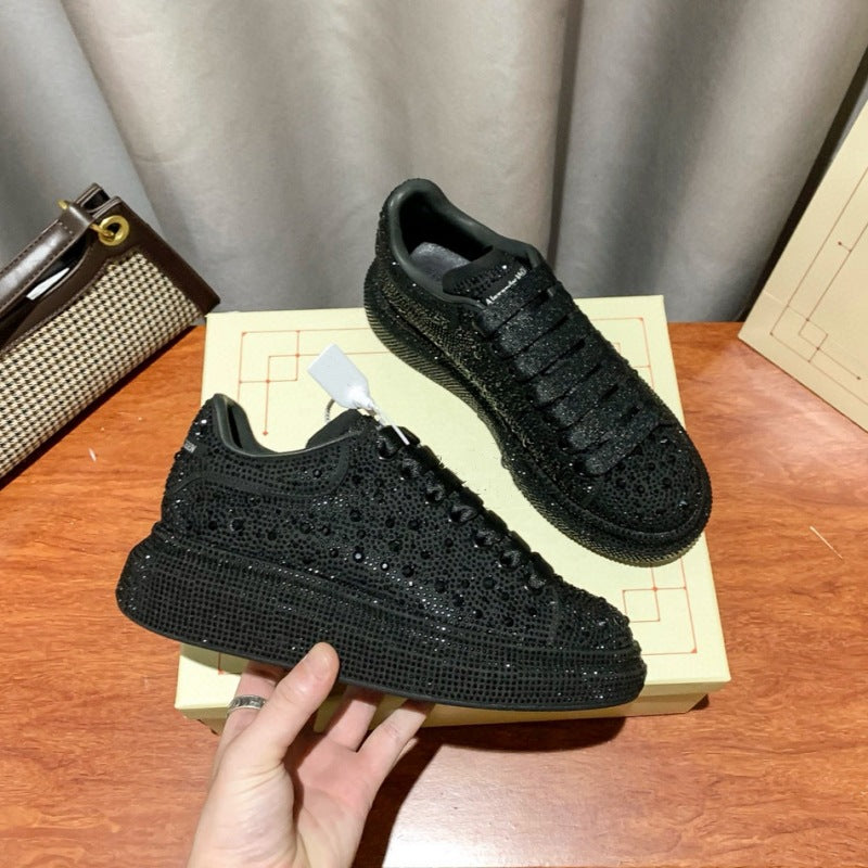 Women's Diamond-Encrusted Cowhide Platform Shoes