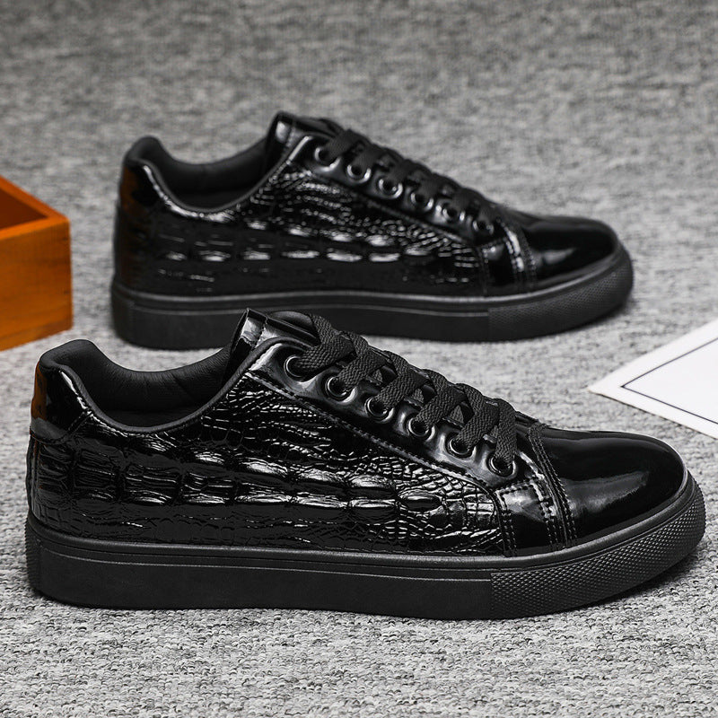 Men's Crocodile-Patterned Glossy Sneakers