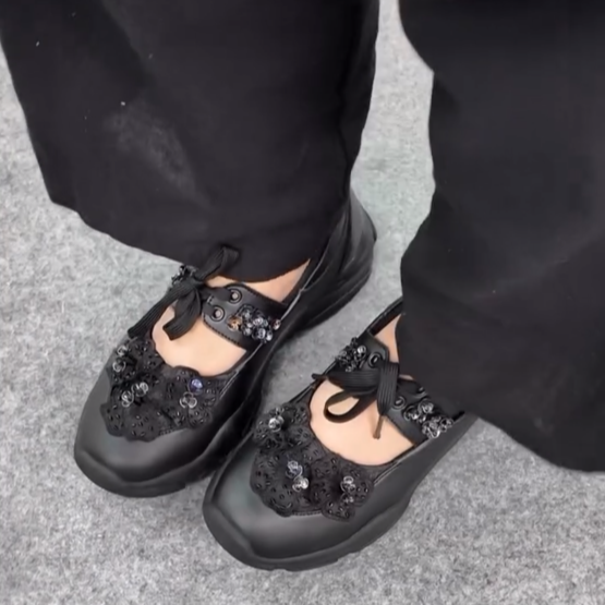 Women's Floral Beaded Leather Shoes