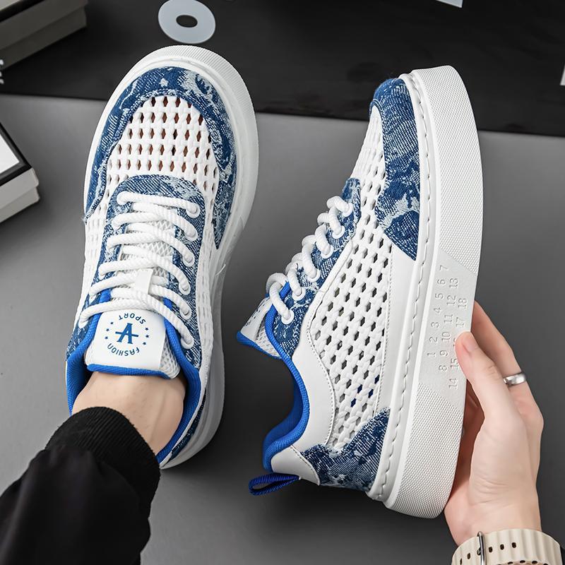 Men's Woven Mesh Paneled White Sneakers