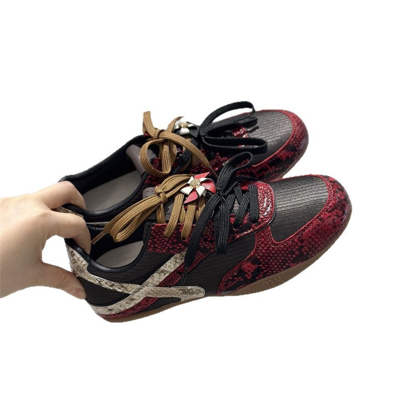 Men's Contrast-Color Snake-Print Genuine Leather Shoes