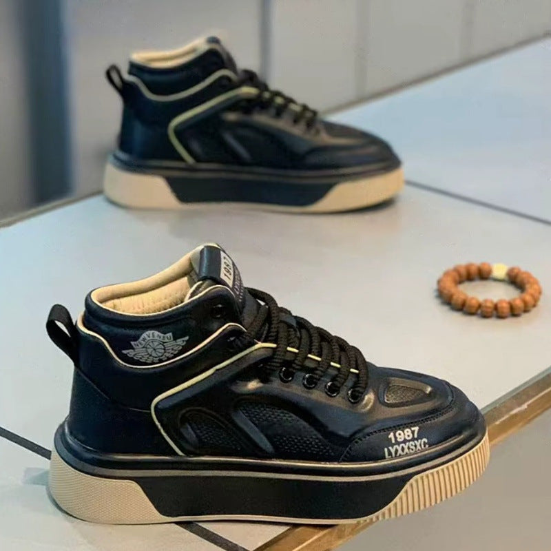 Men's High-Top Leather Perforated Casual Shoes