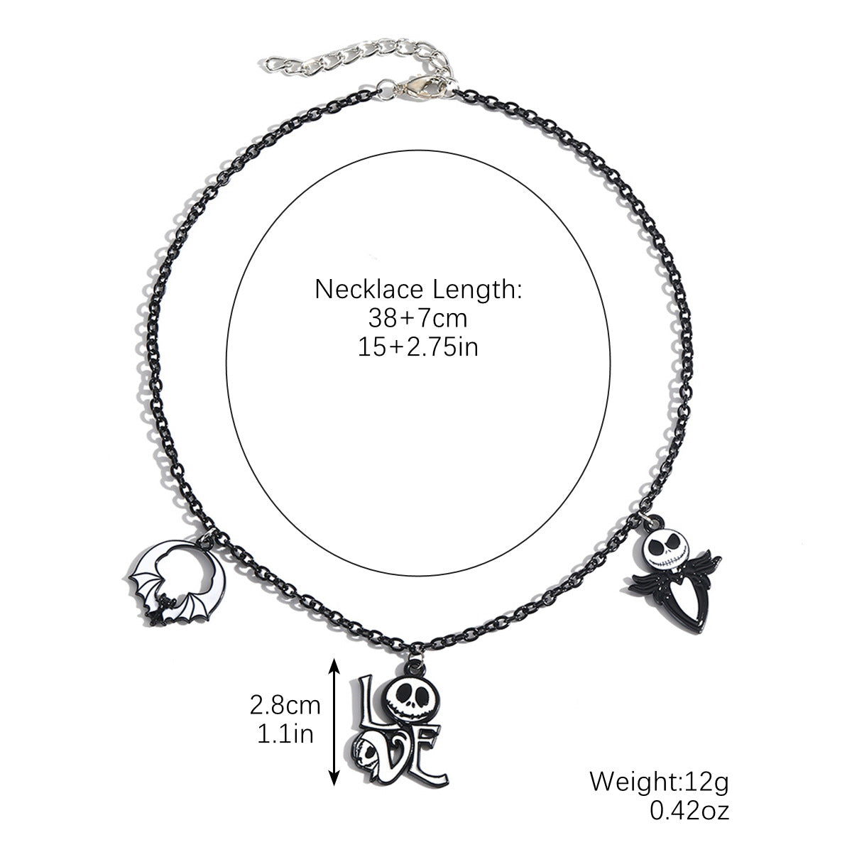 Gothic Halloween Dark-Themed Necklace with Bats, Ghosts, Skulls, Pumpkins & Spiders