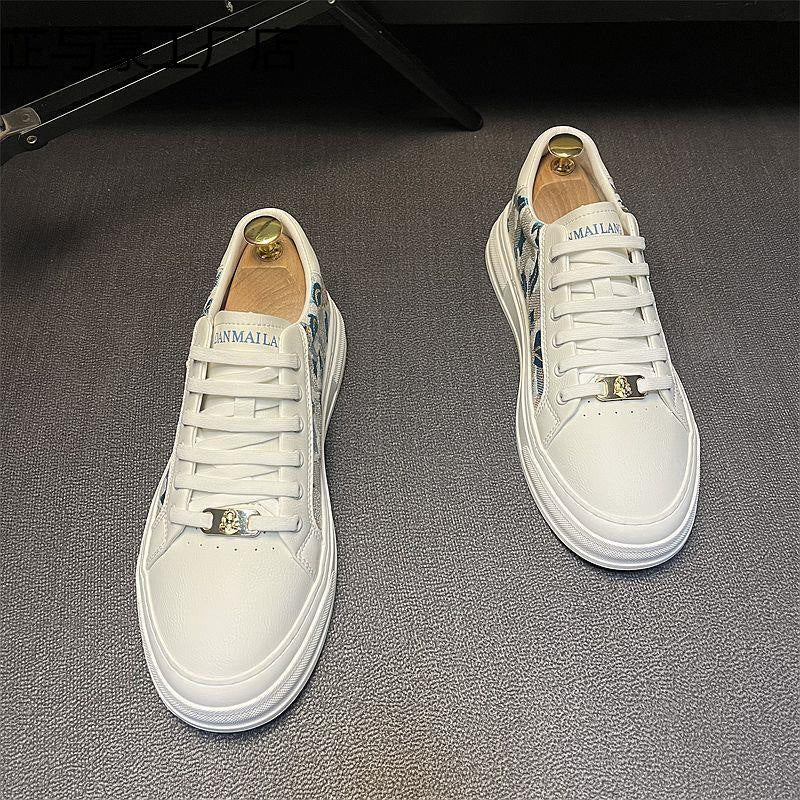 Men's Light Luxury Embroidered Leather-Paneled Casual Shoes