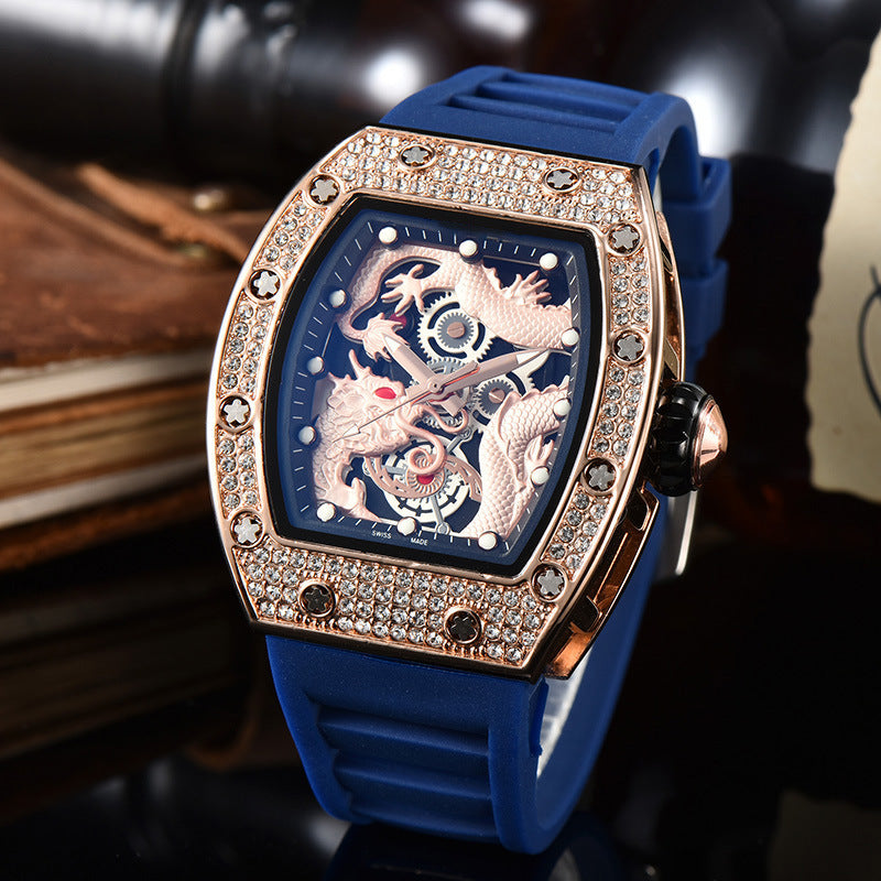 Men’s Dragon Pattern Barrel-Shaped Skeleton Waterproof Luminous Watch