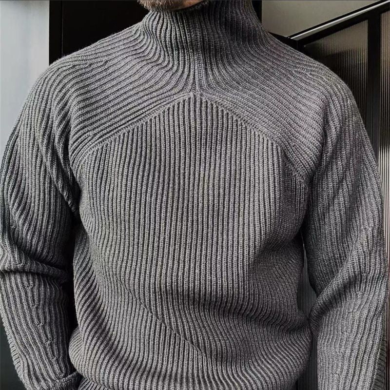 Men’s High-Neck Slightly Wide-Fit Woolen Knit Sweater
