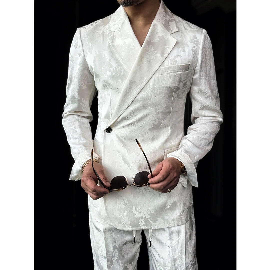 Men's Double-Breasted Single-Button Notch Lapel Jacquard Lightweight Suit Set