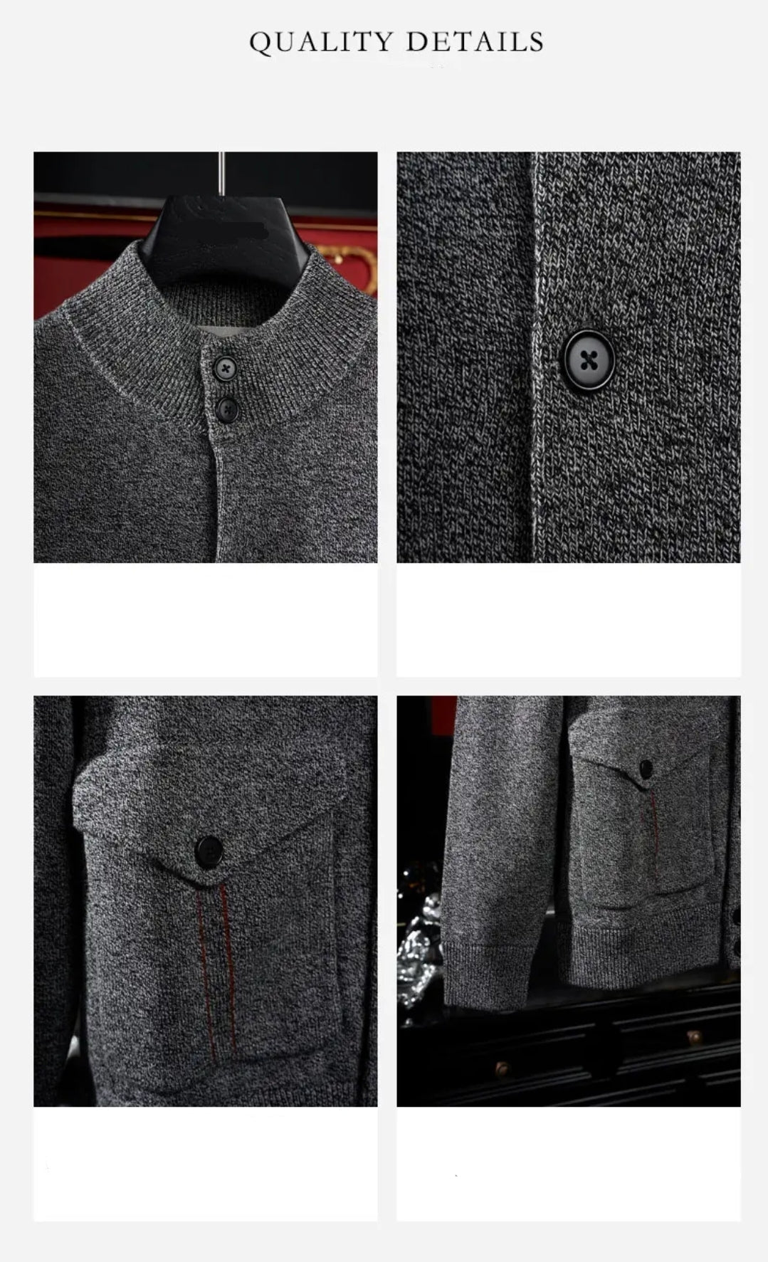 Men’s Wool-Cotton Blend Turtleneck Knitted Cardigan