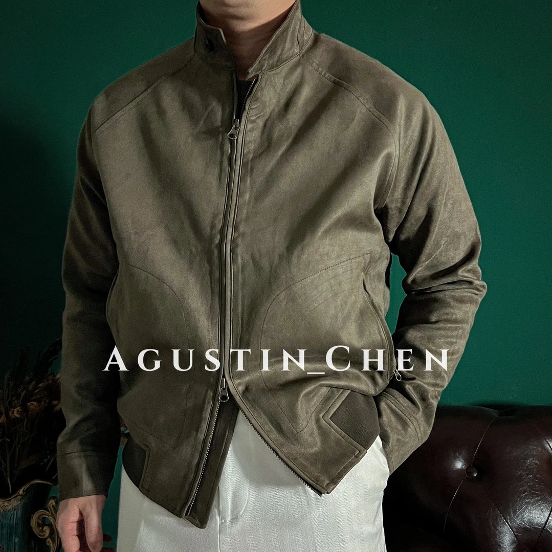 Men's Italian-Style Raglan-Sleeve Suede Bomber Jacket