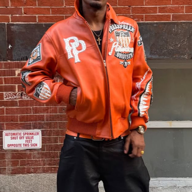 Men’s Street-Style Orange Leather Jacket