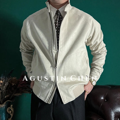 Men's Italian-Style Raglan-Sleeve Suede Bomber Jacket