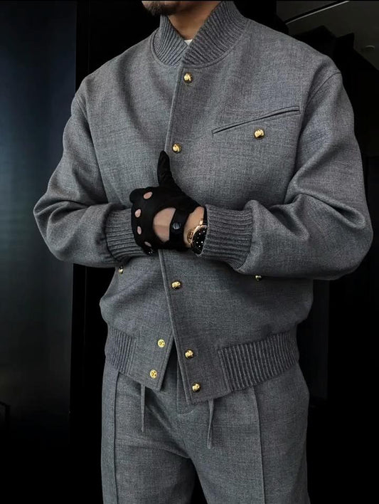 Men's Textured Knit Set with Metal Buckles