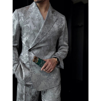 Men's Double-Breasted Single-Button Notch Lapel Jacquard Lightweight Suit Set