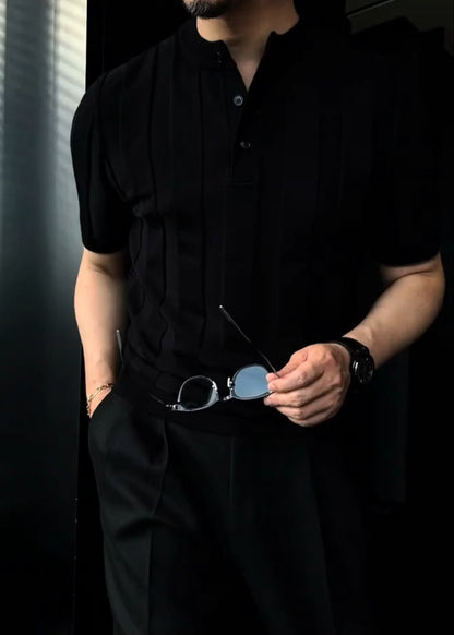 Men’s Vertical-Stripe Short-Sleeve Knit Sweater