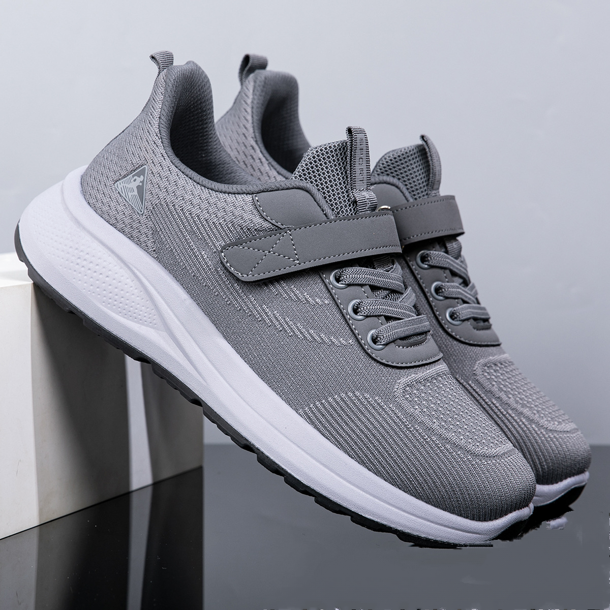 Men's Soft-Soled Mesh Sneakers with Hook-and-Loop Closure