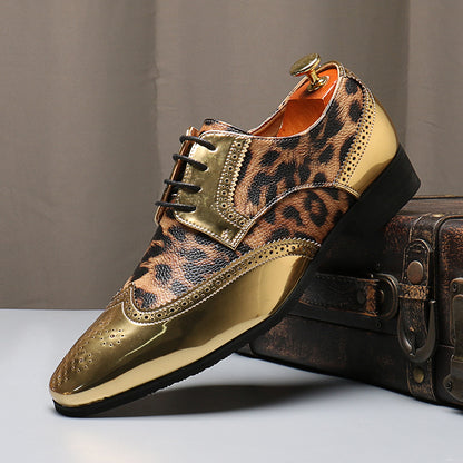 Men's leopard print lace-up leather shoes