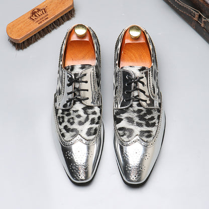 Men's leopard print lace-up leather shoes