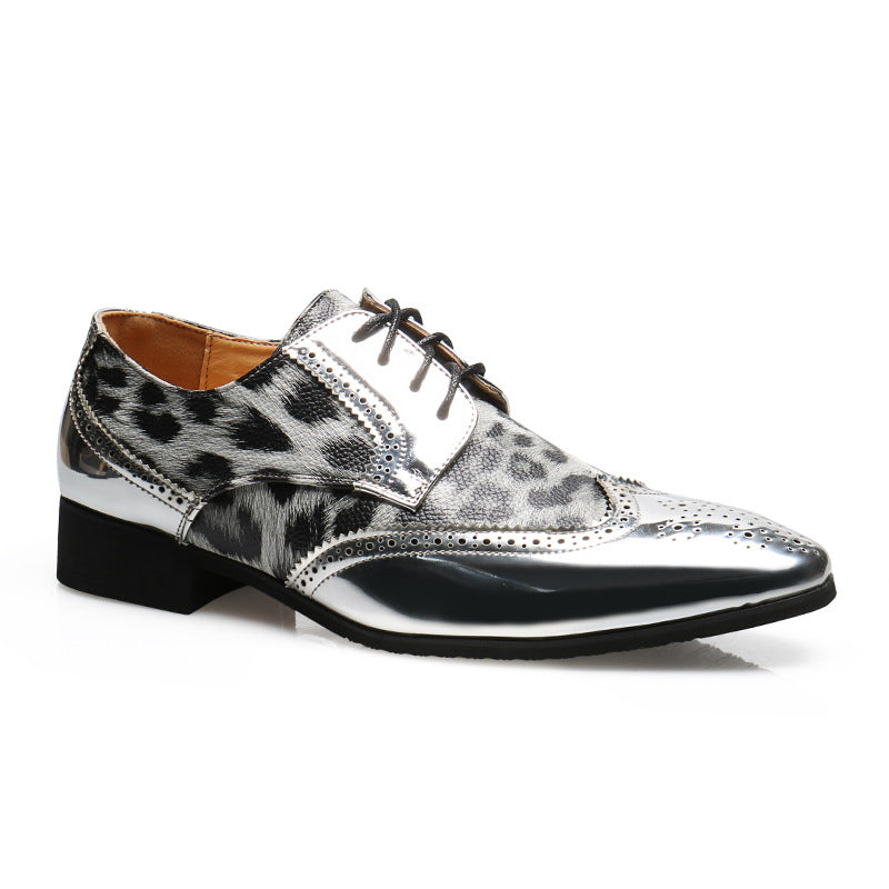 Men's leopard print lace-up leather shoes