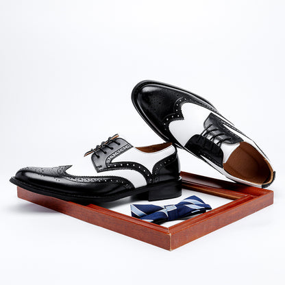 Men's british style color matching carved leather shoes