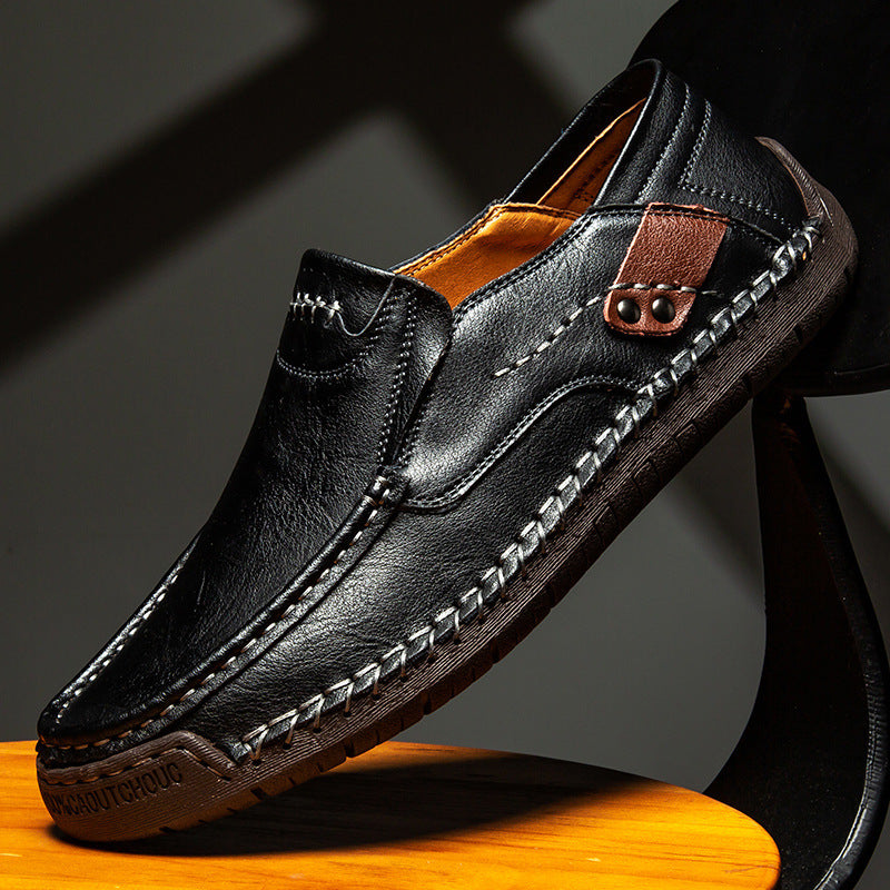 Men's low-top handmade flat leather shoes
