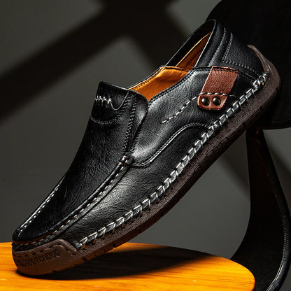 Men's low-top handmade flat leather shoes