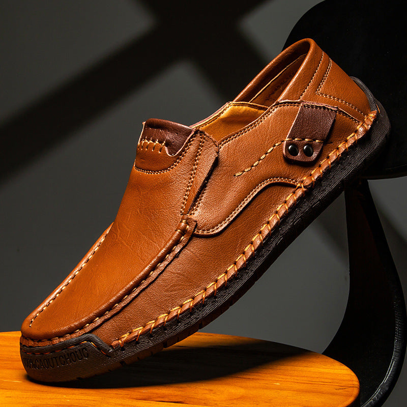 Men's low-top handmade flat leather shoes