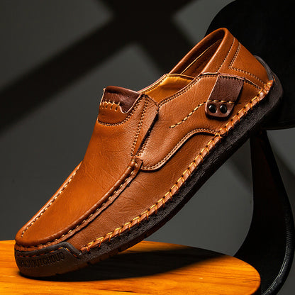 Men's low-top handmade flat leather shoes