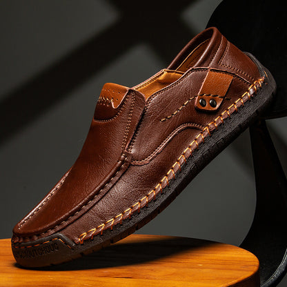 Men's low-top handmade flat leather shoes