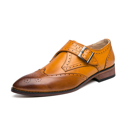Men's color matching carved leather shoes