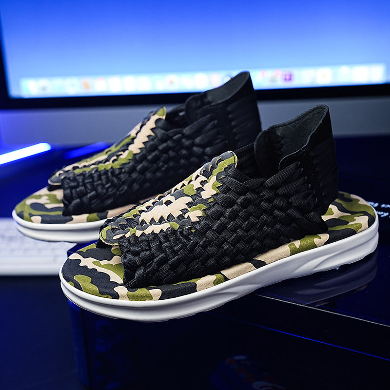 Men's woven thick-soled sandals
