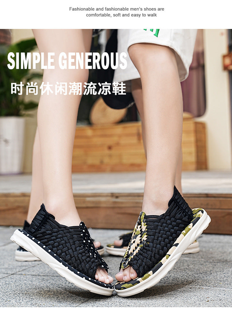 Men's woven thick-soled sandals