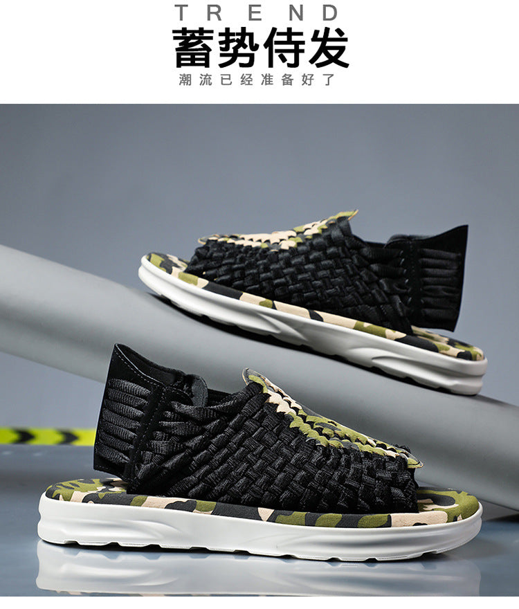 Men's woven thick-soled sandals