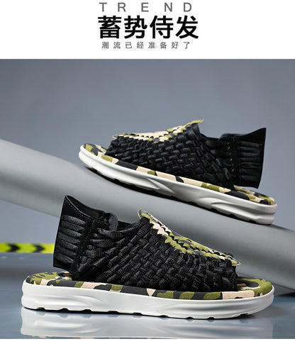 Men's woven thick-soled sandals