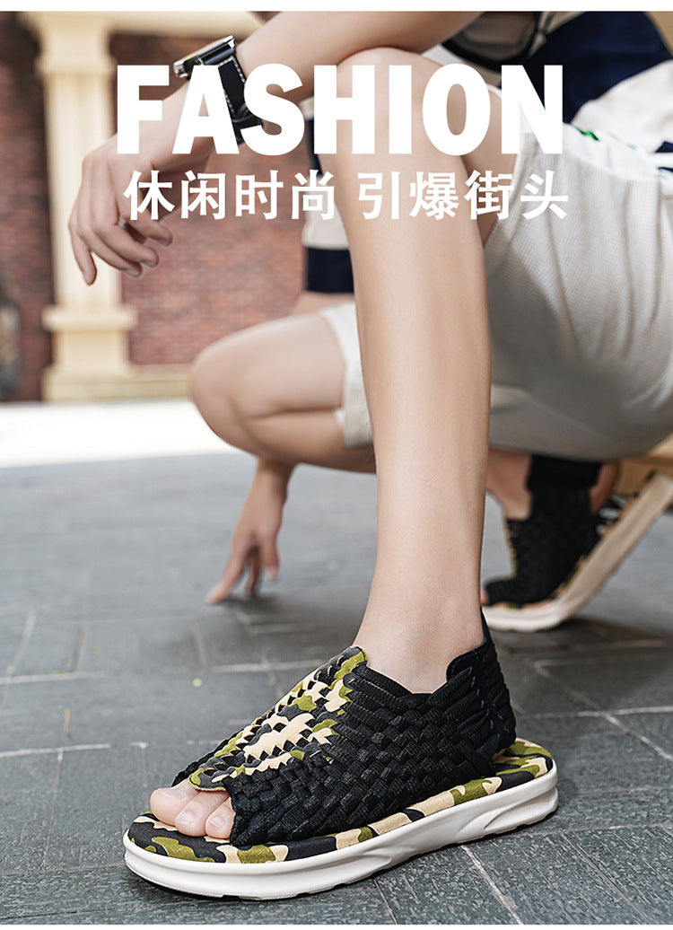 Men's woven thick-soled sandals
