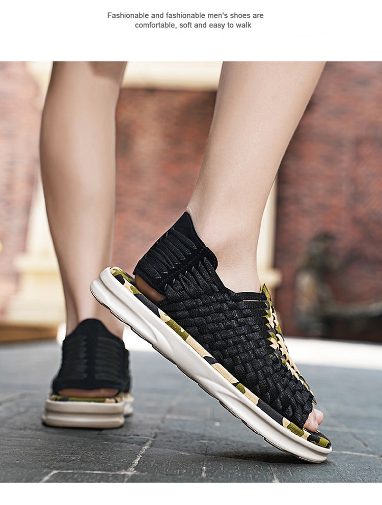 Men's woven thick-soled sandals