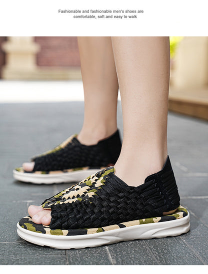 Men's woven thick-soled sandals