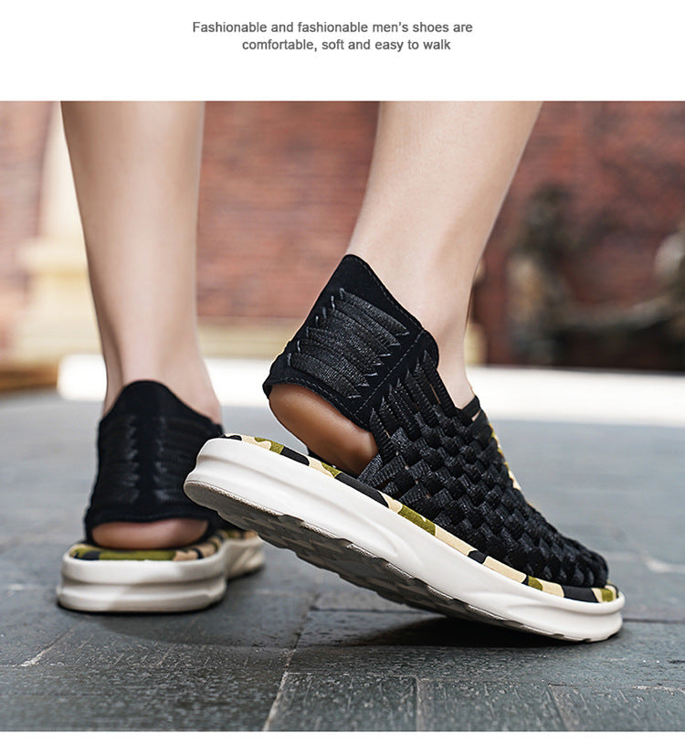 Men's woven thick-soled sandals