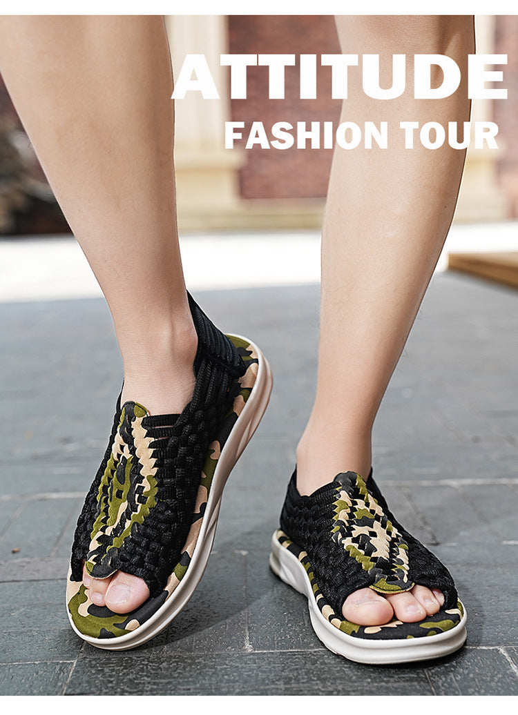 Men's woven thick-soled sandals