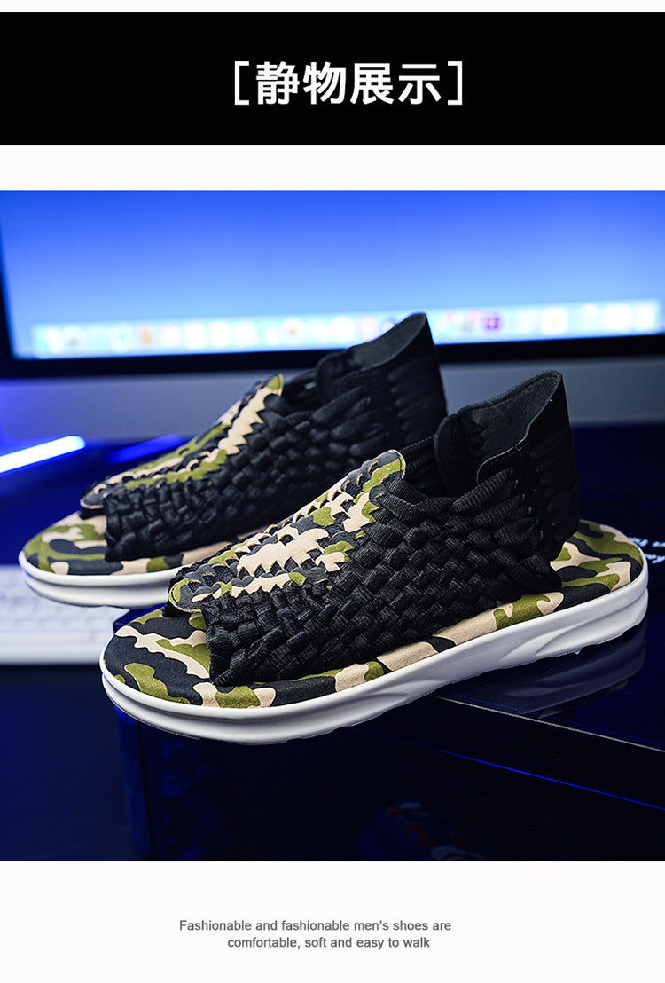 Men's woven thick-soled sandals