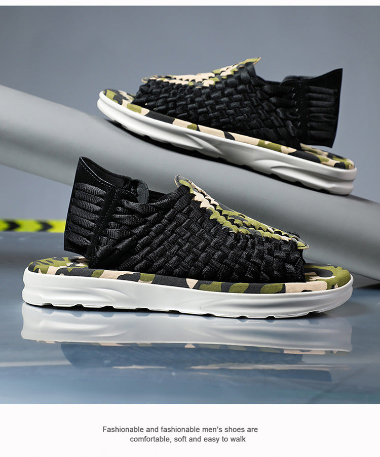 Men's woven thick-soled sandals