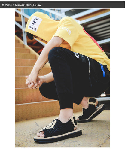 Men's woven thick-soled sandals