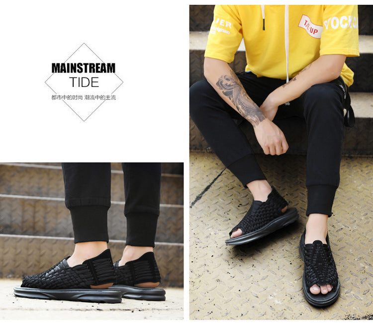 Men's woven thick-soled sandals