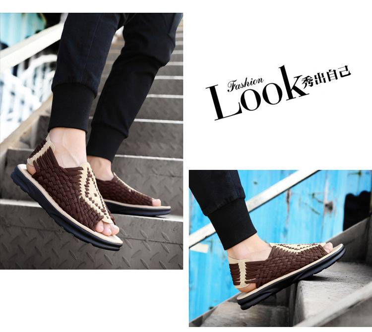 Men's woven thick-soled sandals