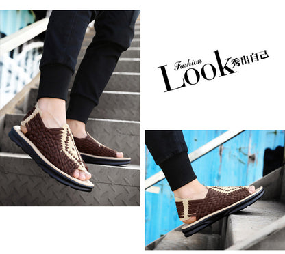 Men's woven thick-soled sandals