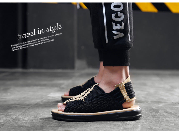 Men's woven thick-soled sandals
