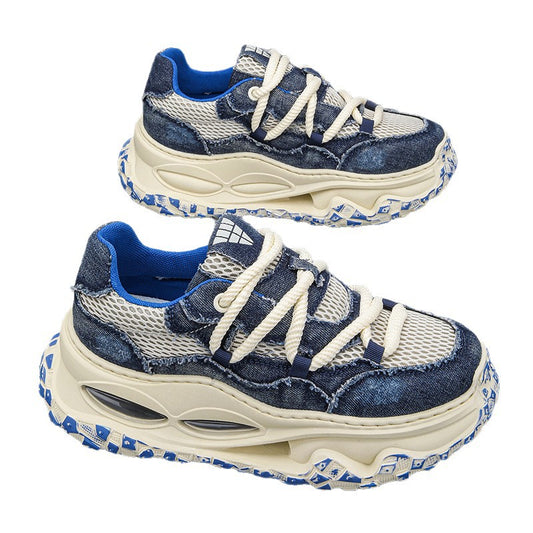 Men's Denim Mesh Thick-soled Shoes