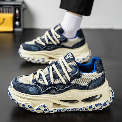 Men's Denim Mesh Thick-soled Shoes