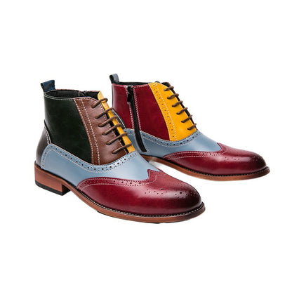 Men's Colorful Patchwork Short Leather Boots